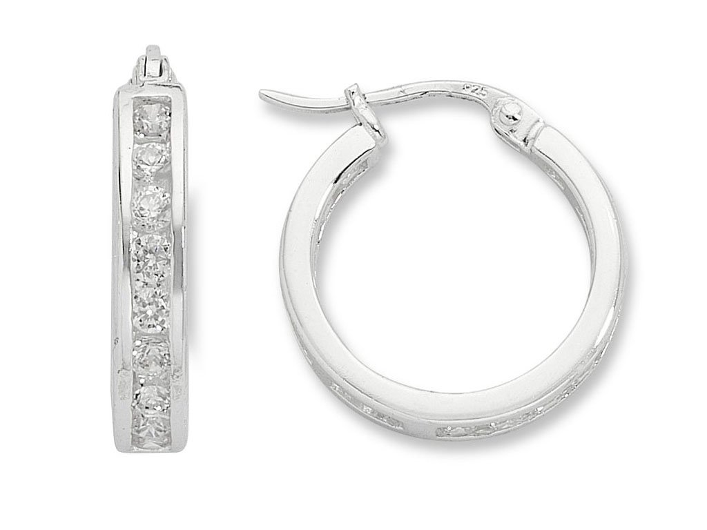 Sterling Silver Cubic Zirconia 20mm Hoop Earrings Earrings Bevilles 