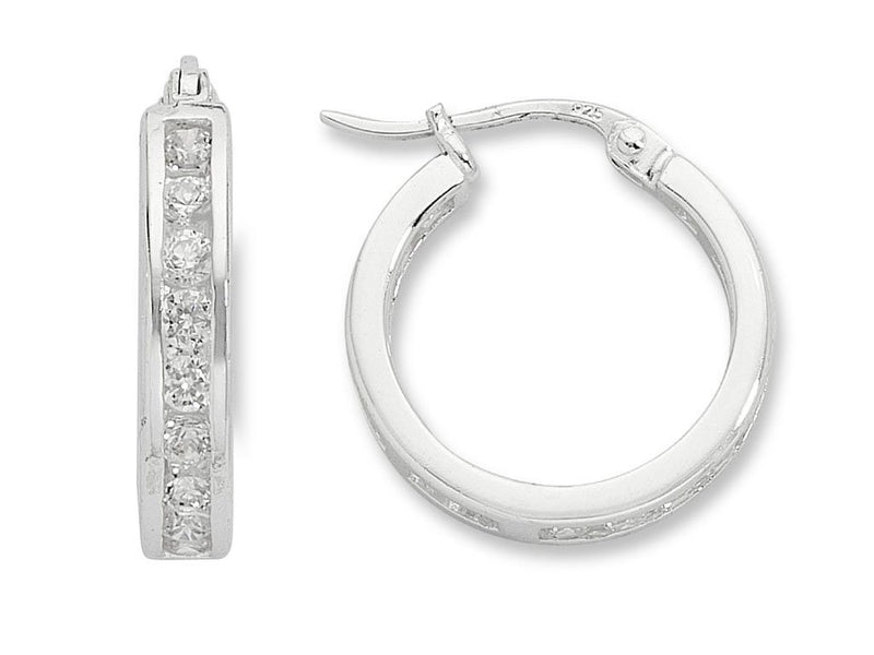 Sterling Silver Cubic Zirconia 20mm Hoop Earrings Earrings Bevilles 