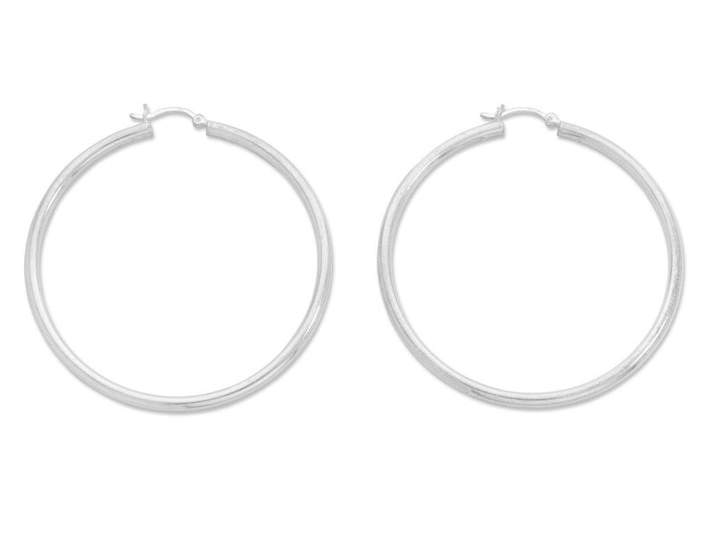 Sterling Silver 40mm Plain Hoop Earrings Earrings Bevilles 