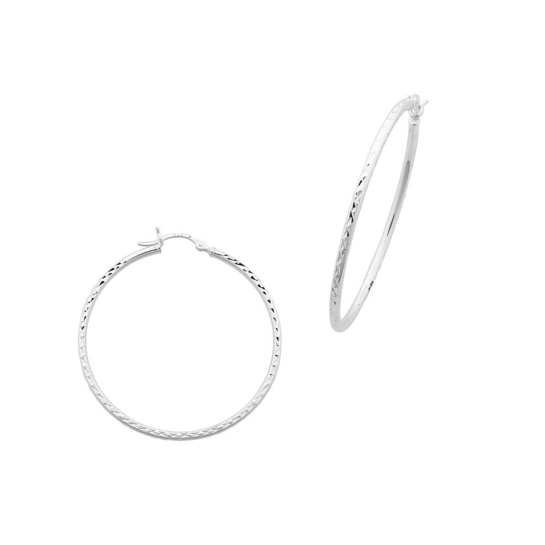 Plain Diamond Cut 30mm Hoop Earrings in Sterling Silver Earrings Bevilles 