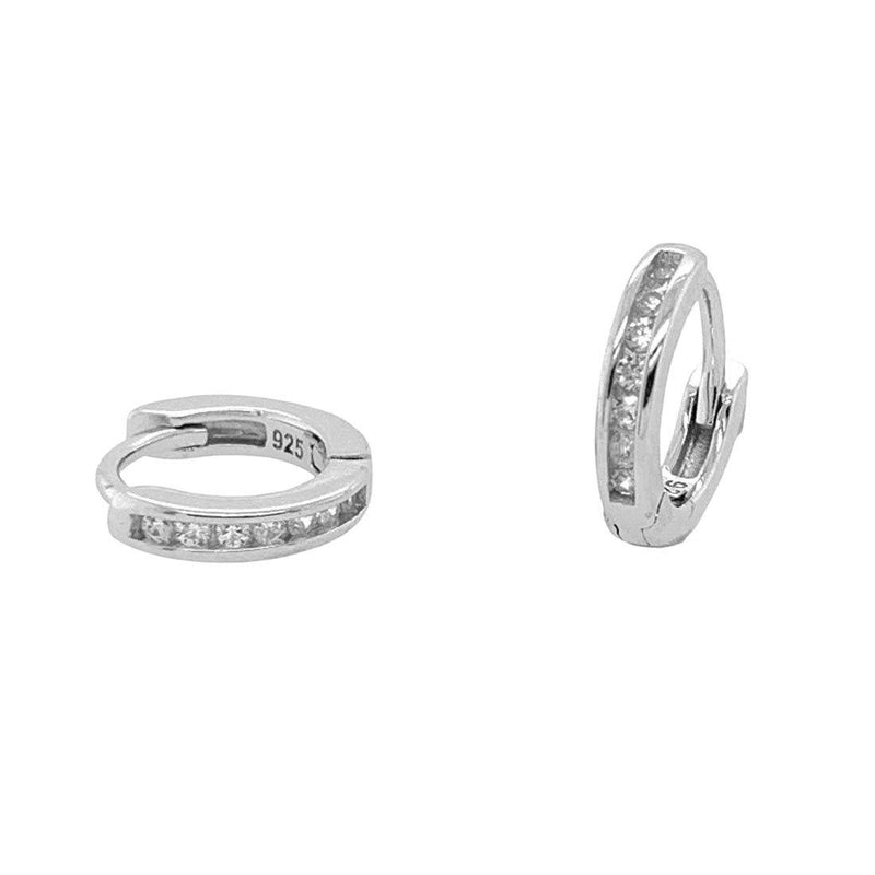 Sterling Silver Cubic Zirconia Channel Hoop Earrings 11mm Earrings Bevilles 