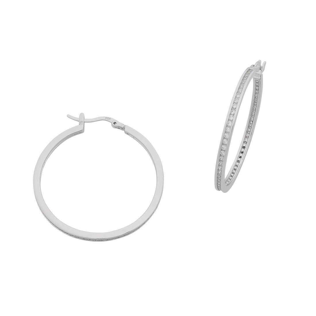 35mm Sterling Silver Cubic Zirconia Channel Setting Hoop Earrings - Main Image