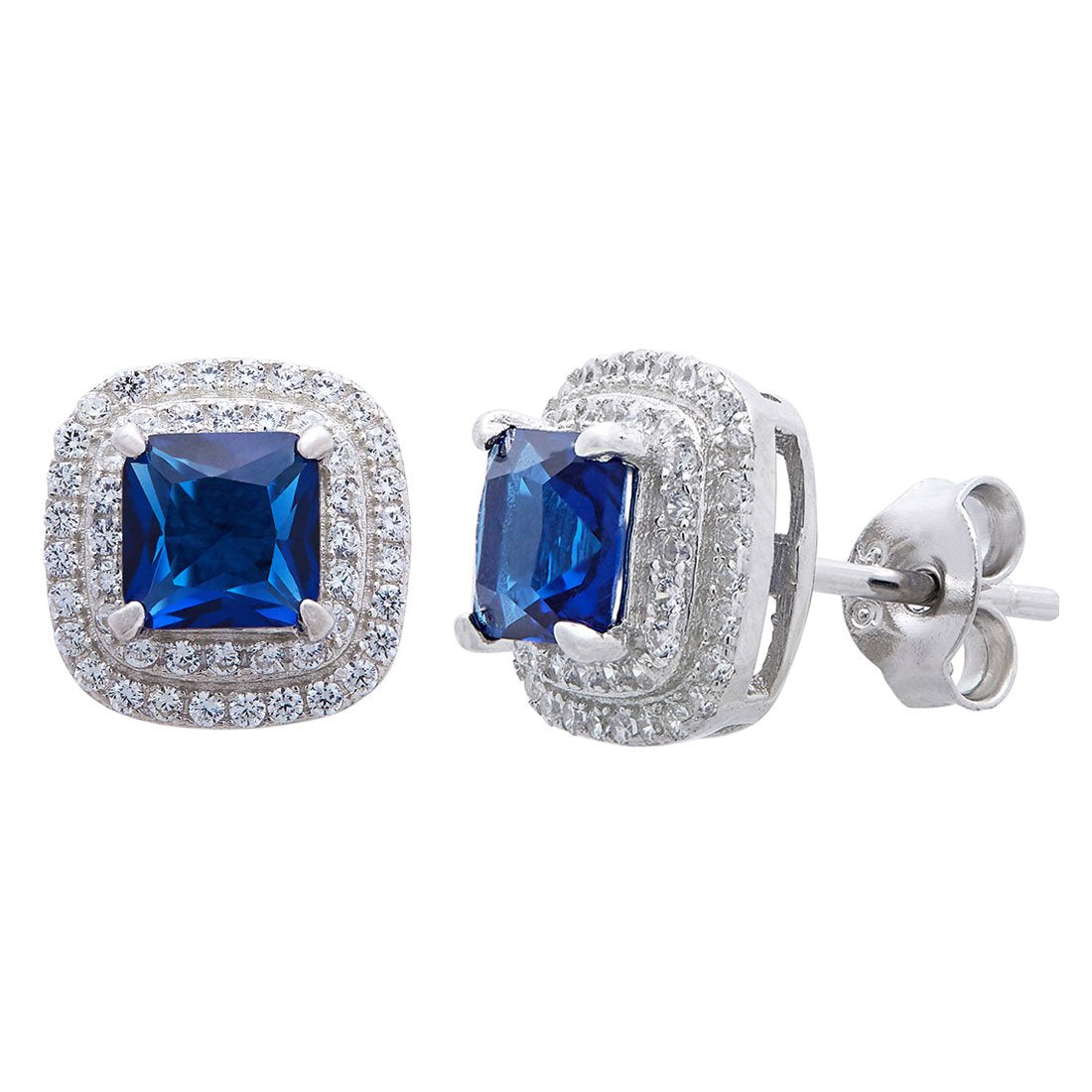 Blue Sapphire Cubic Zirconia Earrings in Sterling Silver Earrings Bevilles 