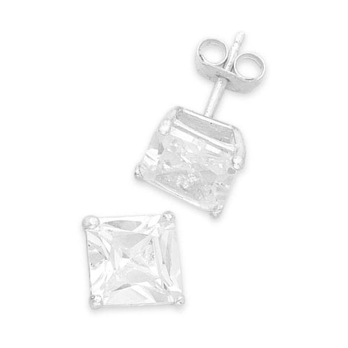 Sterling Silver 7mm Cubic Zirconia Square Earrings Earrings Bevilles 