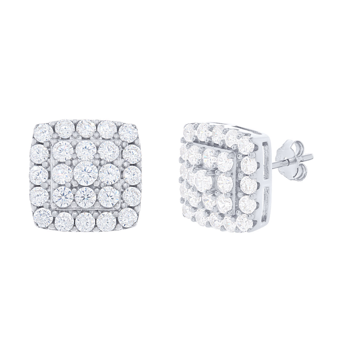 Sterling Silver Cluster Stud Earrings with Cubic Zirconia Earrings Bevilles 