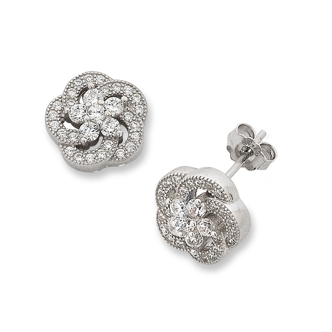 Sterling Silver Cubic Zirconia Flower Earrings Earrings Bevilles 