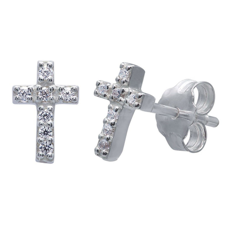Mini Cross Cubic Zirconia Earrings in Sterling Silver Earrings Bevilles 