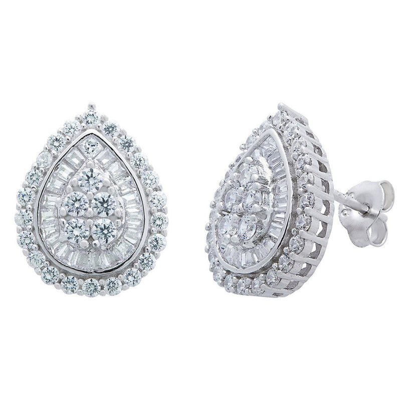 Sterling Silver Cubic Zirconia Pear Halo Stud Earrings Earrings Bevilles 