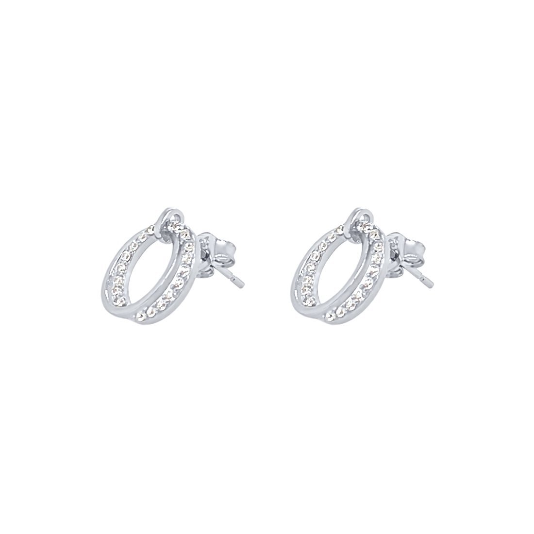 Double Open Circle Stud Earrings with Cubic Zirconia in Sterling Silver Earrings Bevilles 