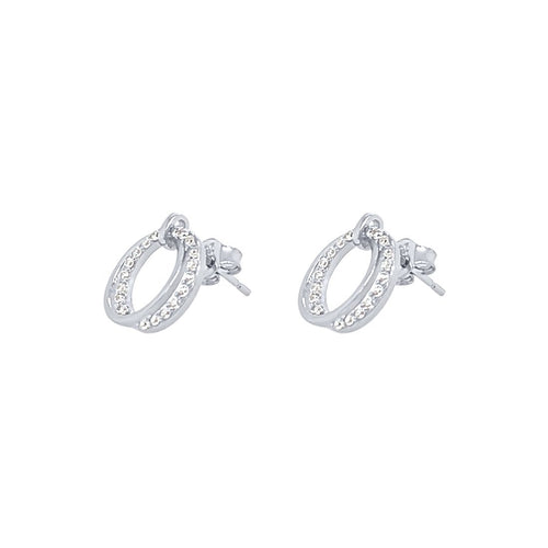 Double Open Circle Stud Earrings with Cubic Zirconia in Sterling Silver Earrings Bevilles 