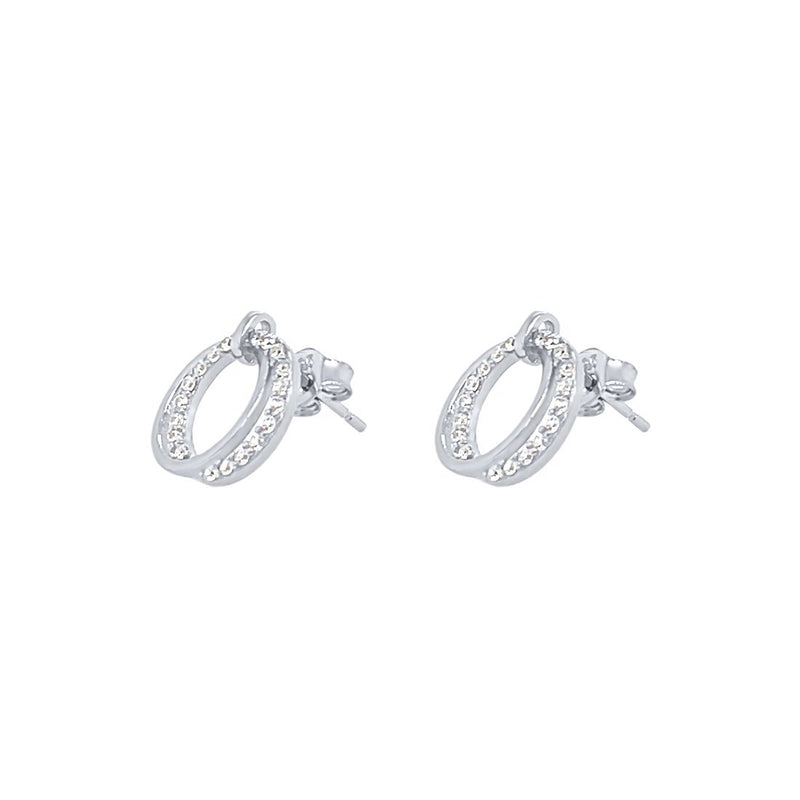 Double Open Circle Stud Earrings with Cubic Zirconia in Sterling Silver Earrings Bevilles 