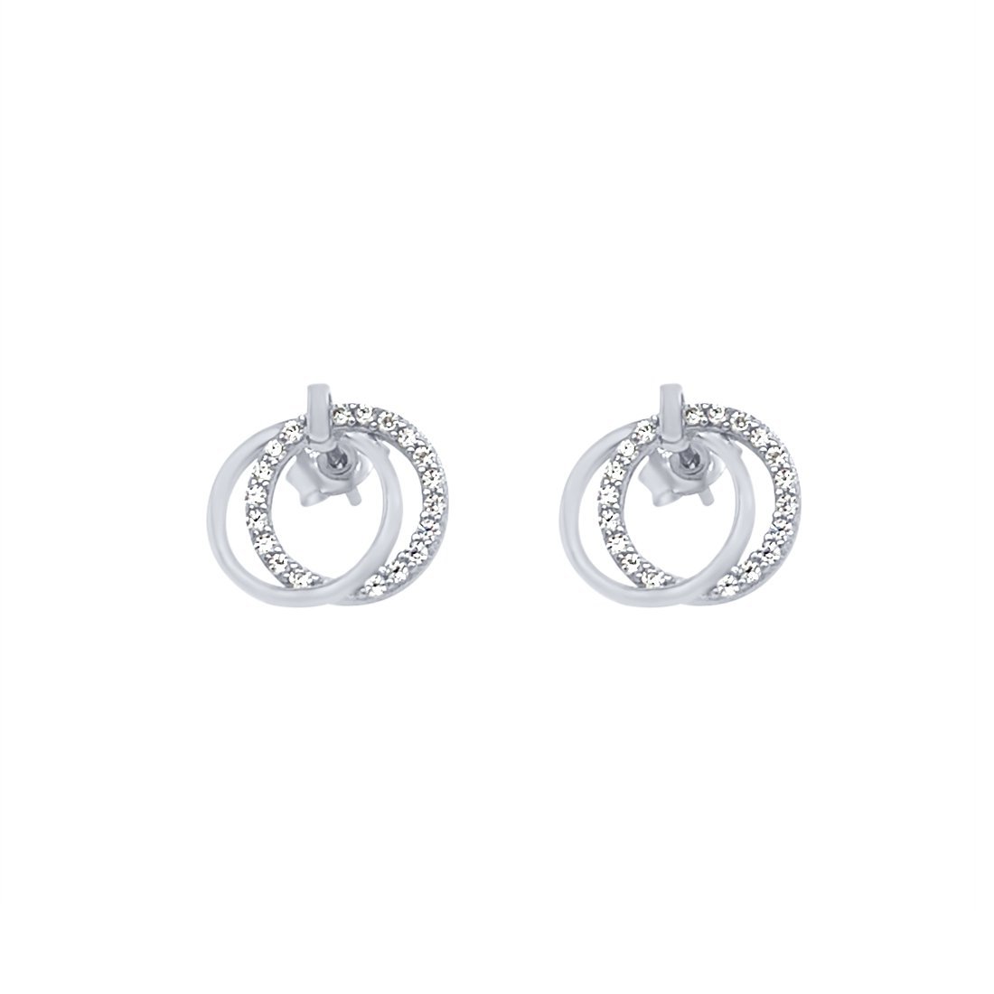 Double Open Circle Stud Earrings with Cubic Zirconia in Sterling Silver Earrings Bevilles 