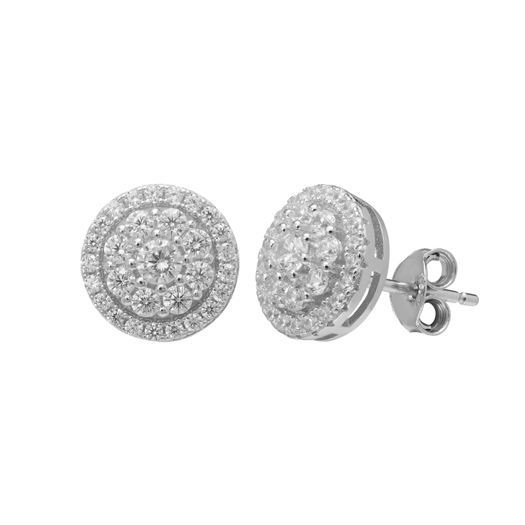 Sterling Silver Cubic Zirconia Round Halo Stud Earrings Earrings Bevilles 