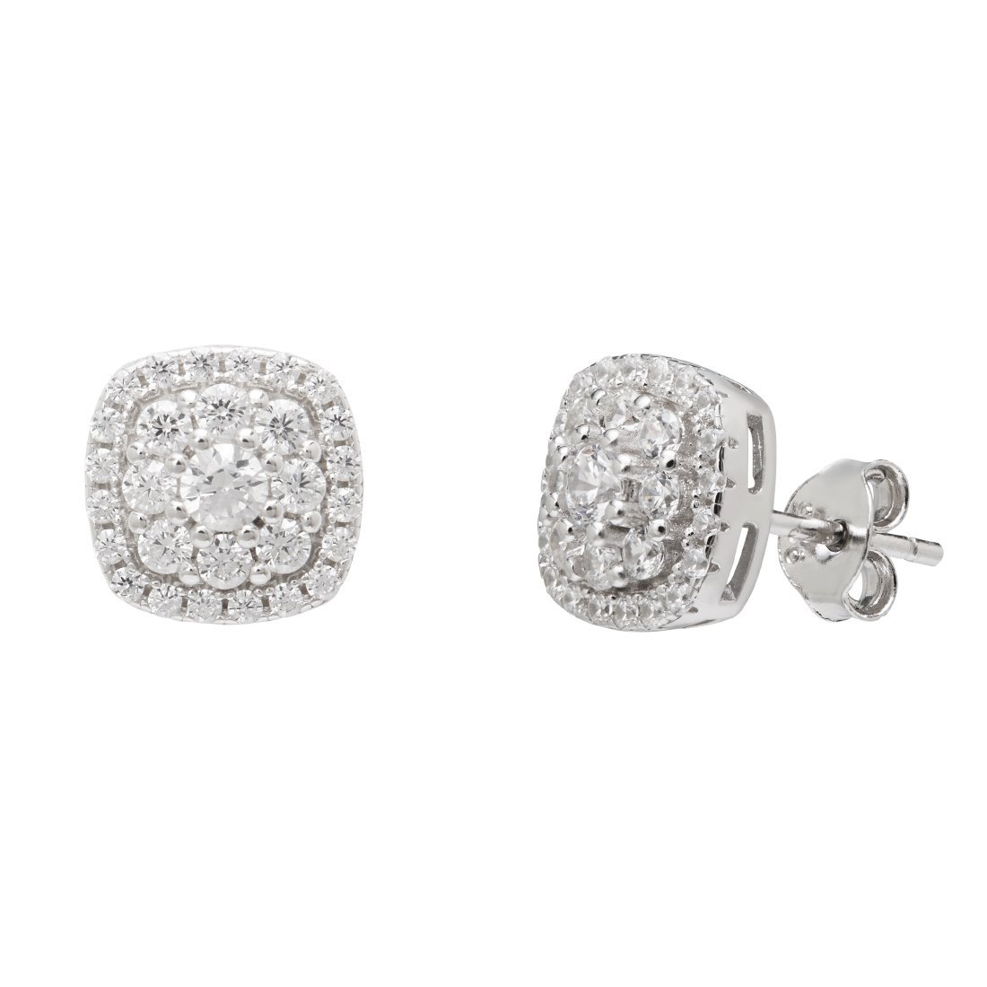 Cubic Zirconia Square Halo Sterling Silver Earrings Earrings Bevilles 