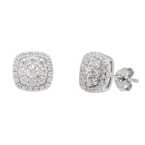 Cubic Zirconia Square Halo Sterling Silver Earrings Earrings Bevilles 