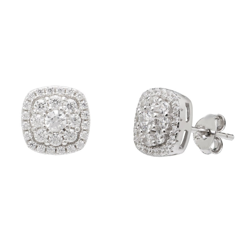 Cubic Zirconia Square Halo Sterling Silver Earrings Earrings Bevilles 