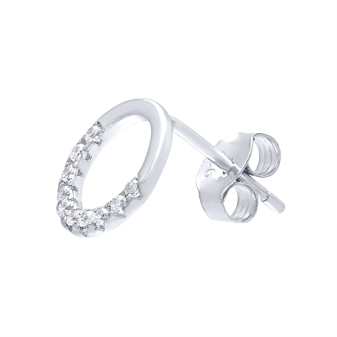 Open Circle Stud Earrings with Cubic Zirconia in Sterling Silver 9mm Earrings Bevilles 