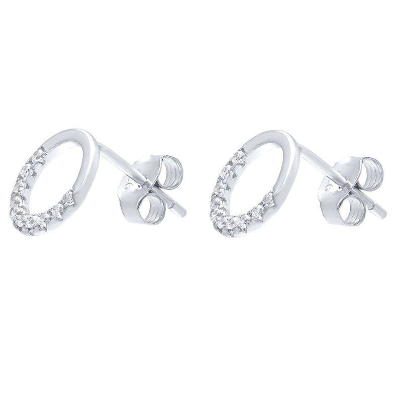 Open Circle Stud Earrings with Cubic Zirconia in Sterling Silver 9mm Earrings Bevilles 