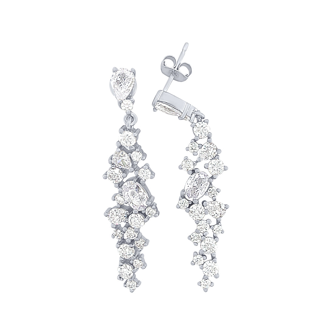 Sterling Silver Waterfall Drop Stud Earrings with Cubic Zirconia Earrings Bevilles 