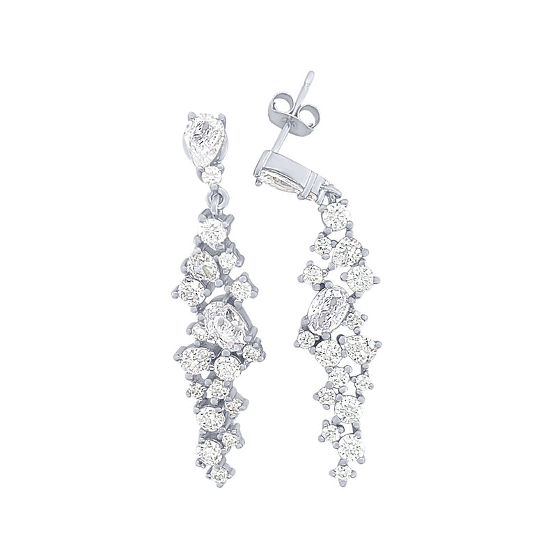 Sterling Silver Waterfall Drop Stud Earrings with Cubic Zirconia Earrings Bevilles 