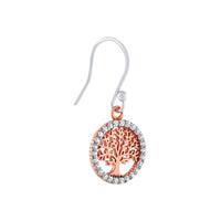 Sterling Silver Rose Plated Tree of Life Drop Earrings Earrings Bevilles 