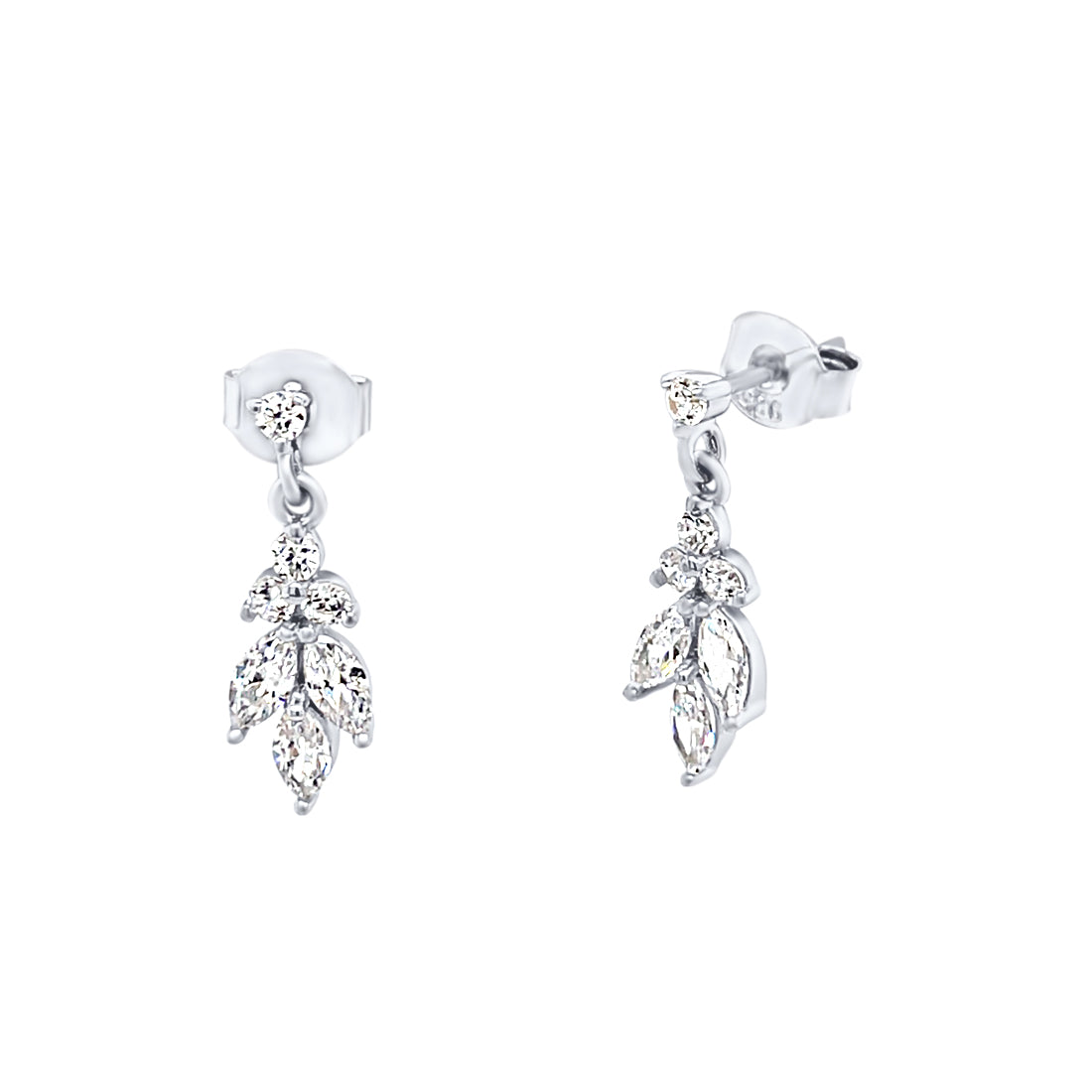 Sterling Silver Leaf Shape Earrings with Cubic Zirconia Earrings Bevilles 