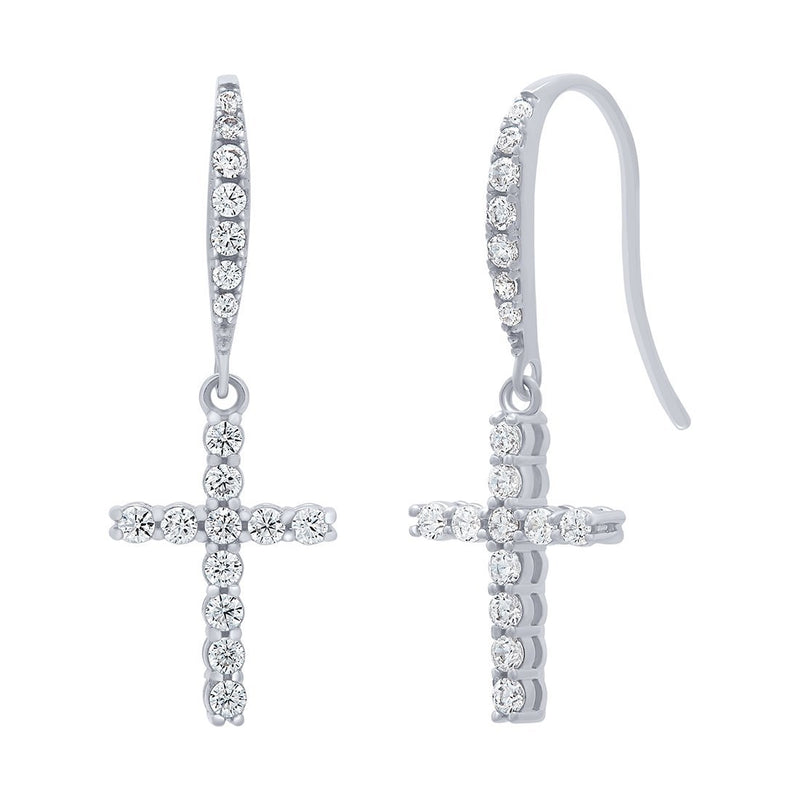 Cubic Zirconia Cross Drop Sterling Silver Earrings Earrings Bevilles 