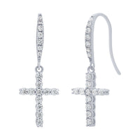 Cubic Zirconia Cross Drop Sterling Silver Earrings Earrings Bevilles 