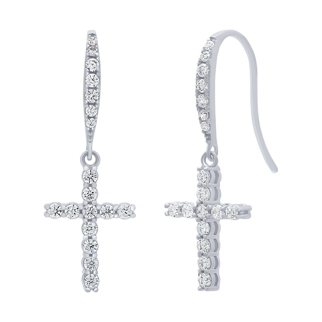 Cubic Zirconia Cross Drop Sterling Silver Earrings Earrings Bevilles 