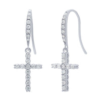 Cubic Zirconia Cross Drop Sterling Silver Earrings Earrings Bevilles 