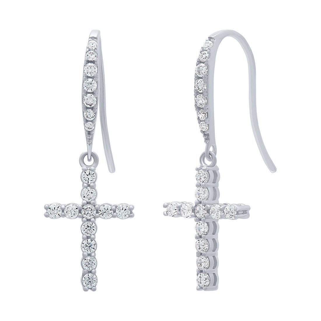 Cubic Zirconia Cross Drop Sterling Silver Earrings Earrings Bevilles 