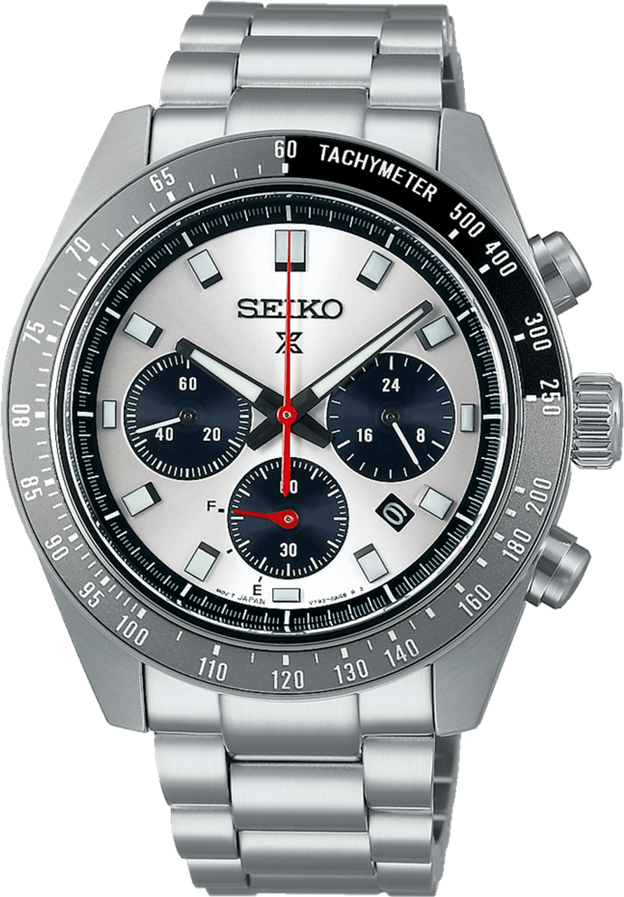 Seiko Prospex Speedtimer Solar Chrono Silver Face Case Band SSC911P