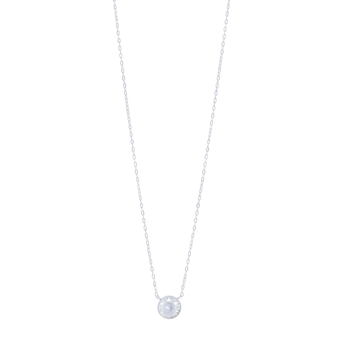 Synthetic Pearl Stud Earrings and Necklace With Cubic Zirconia Set in Sterling Silver Jewellery Sets Bevilles 