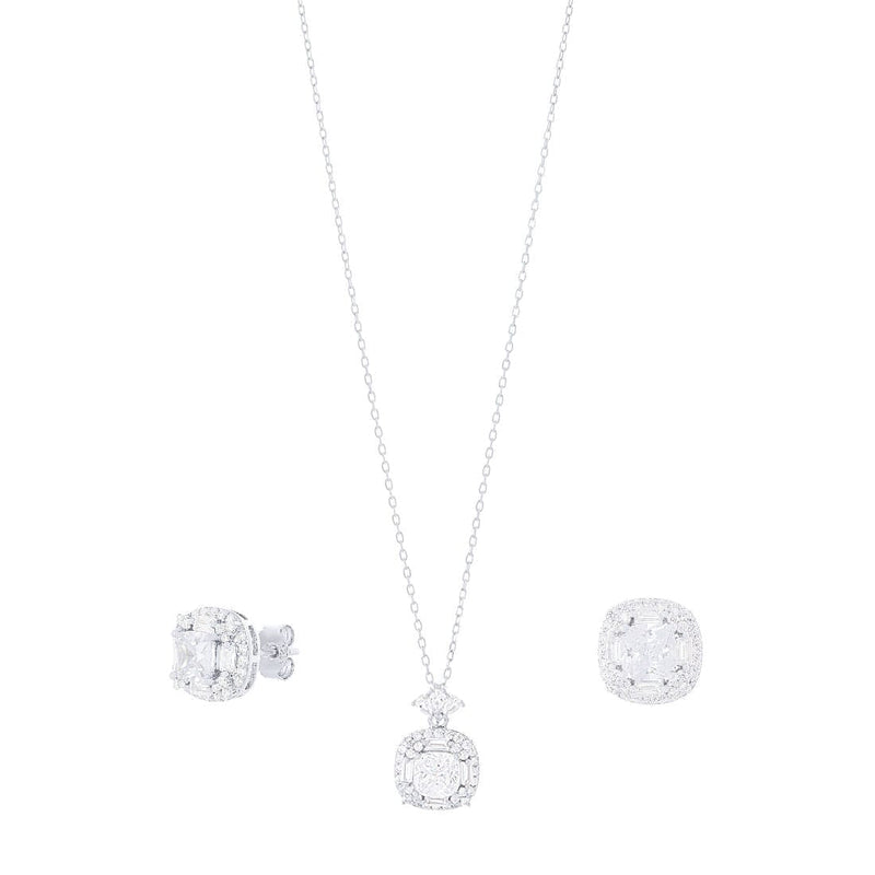 Sterling Silver Halo Jewellery Set with Cubic Zirconia Jewellery Sets Bevilles 