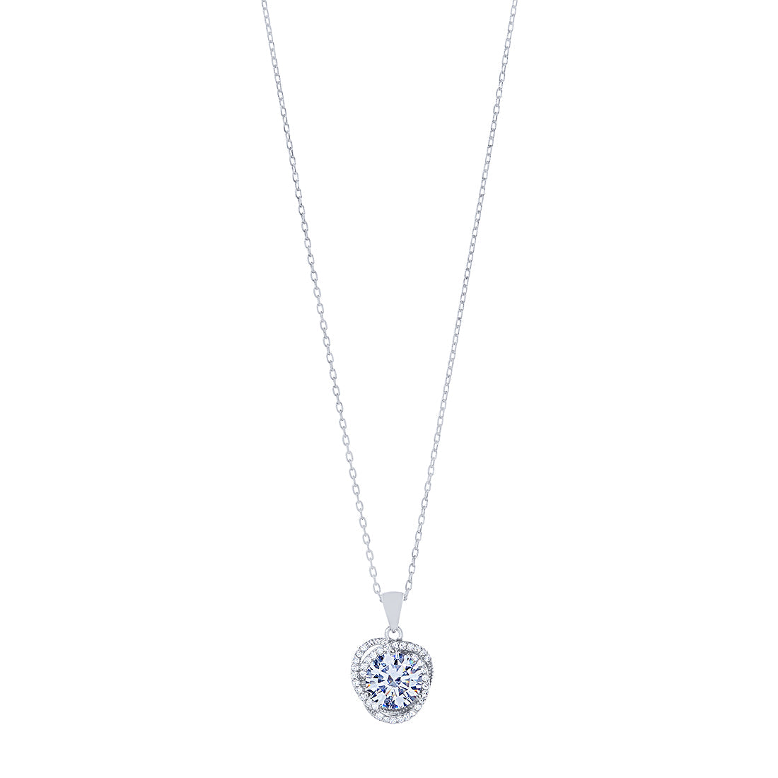 Sterling Silver Cubic Zirconia Swirl Halo Stud Earrings and Necklace Set Jewellery Sets Bevilles 