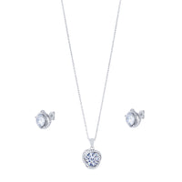 Sterling Silver Cubic Zirconia Swirl Halo Stud Earrings and Necklace Set Jewellery Sets Bevilles 