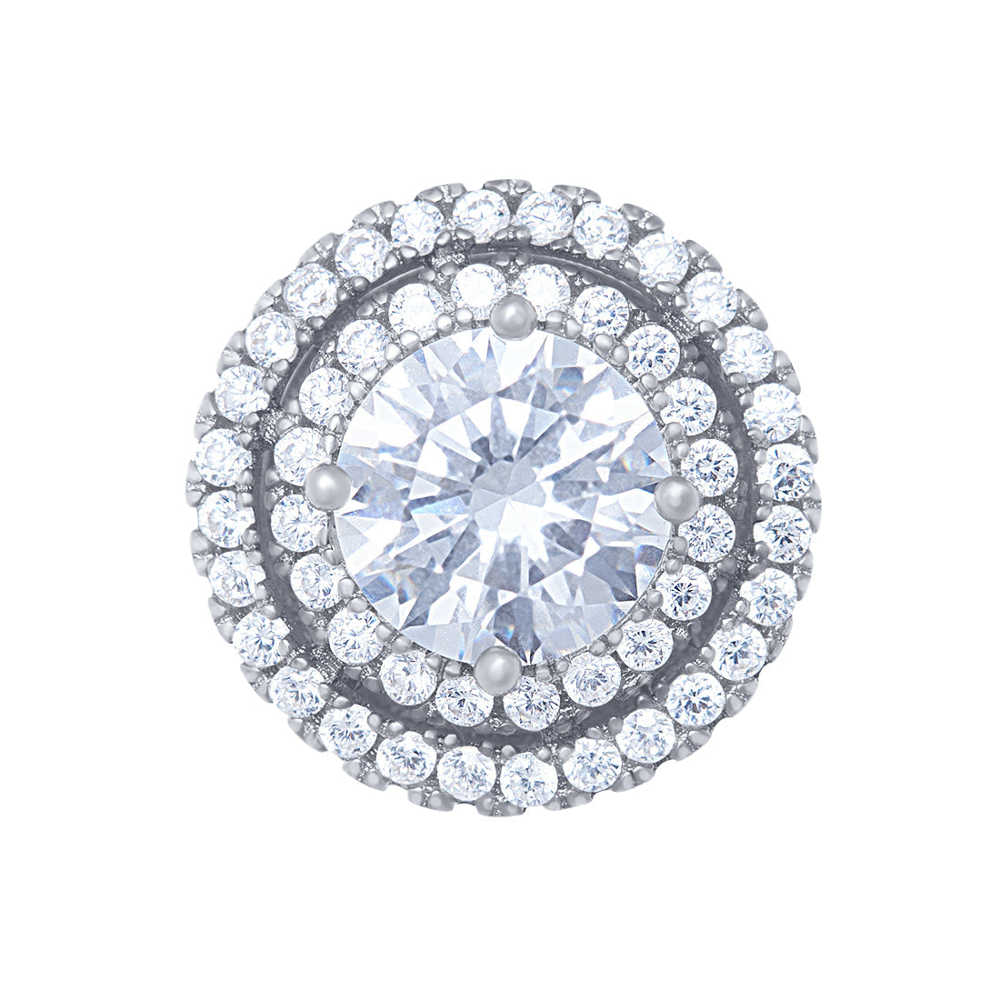 Sterling Silver Cubic Zirconia Double Halo Stud Earring and Necklace Set Jewellery Sets Bevilles 