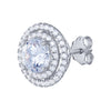 Sterling Silver Cubic Zirconia Double Halo Stud Earring and Necklace Set Jewellery Sets Bevilles 