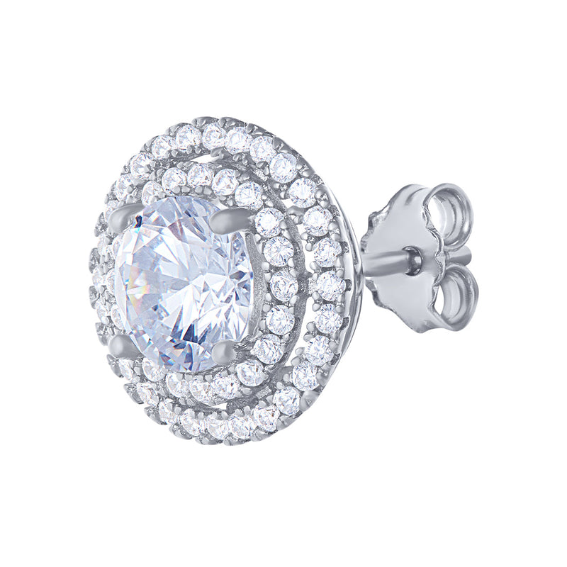 Sterling Silver Cubic Zirconia Double Halo Stud Earring and Necklace Set Jewellery Sets Bevilles 