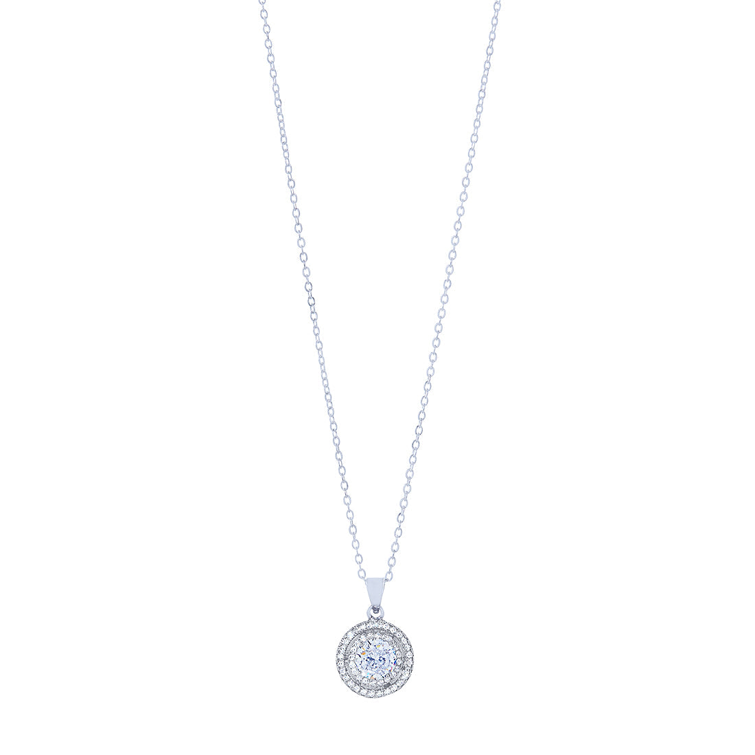 Sterling Silver Cubic Zirconia Double Halo Stud Earring and Necklace Set Jewellery Sets Bevilles 