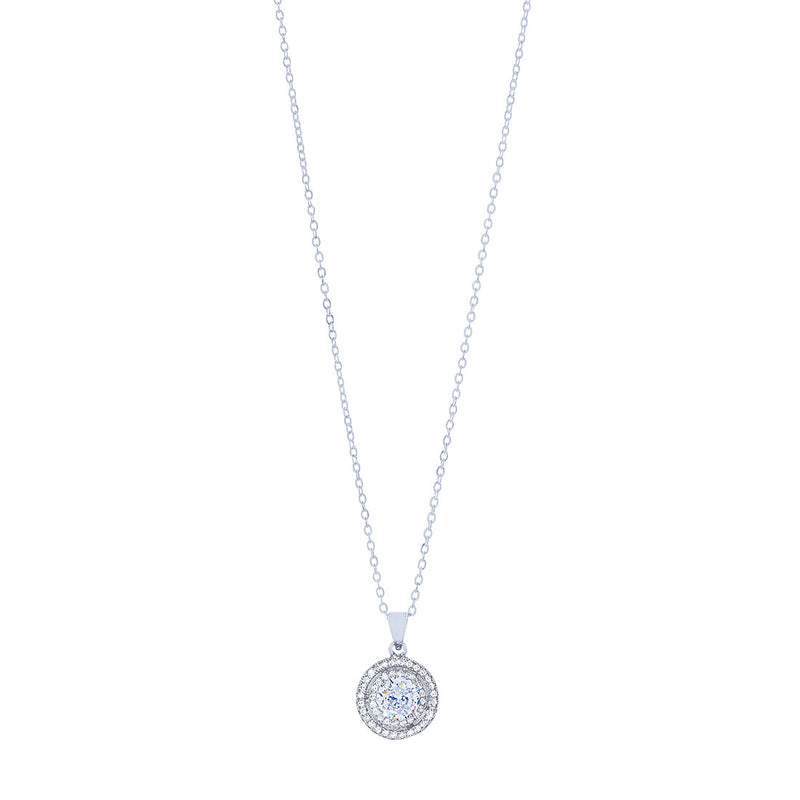 Sterling Silver Cubic Zirconia Double Halo Stud Earring and Necklace Set Jewellery Sets Bevilles 