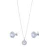 Sterling Silver Cubic Zirconia Double Halo Stud Earring and Necklace Set Jewellery Sets Bevilles 