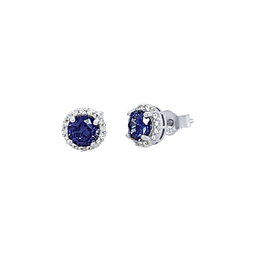 Blue Cubic Zirconia Halo Necklace & Earrings Jewellery Set Jewellery Sets Bevilles 