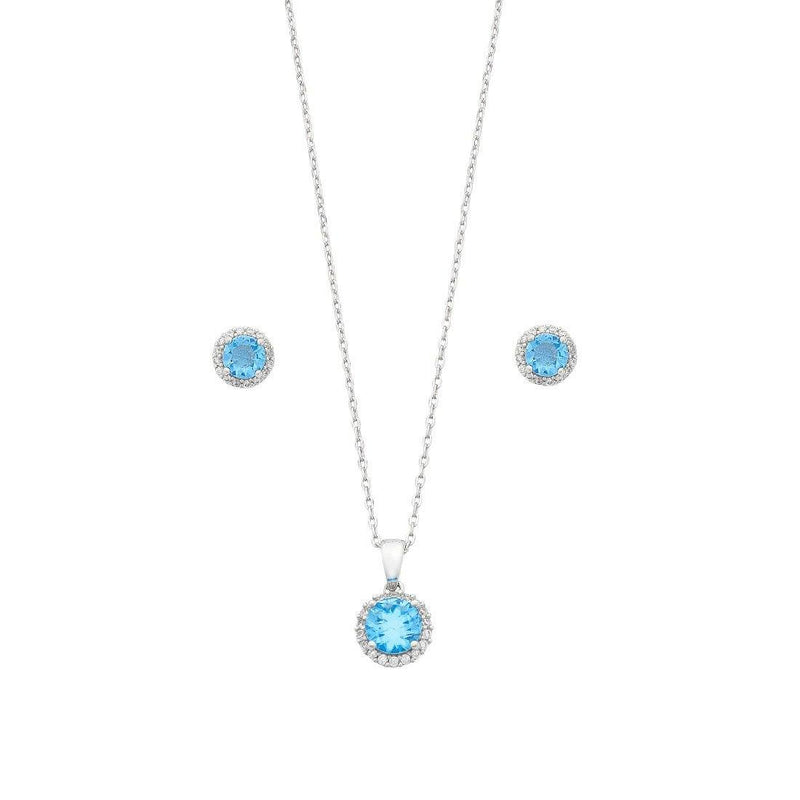 Light Blue Cubic Zirconia Earring & Necklace Set in Sterling Silver Jewellery Sets Bevilles 