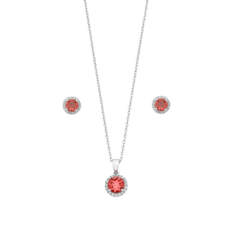 Red Cubic Zirconia Earring and Neklace Set in Sterling Silver Jewellery Sets Bevilles 