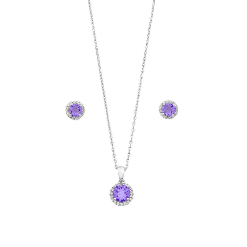 Purple Cubic Zirconia Earring & Necklace Set in Sterling Silver Jewellery Sets Bevilles 