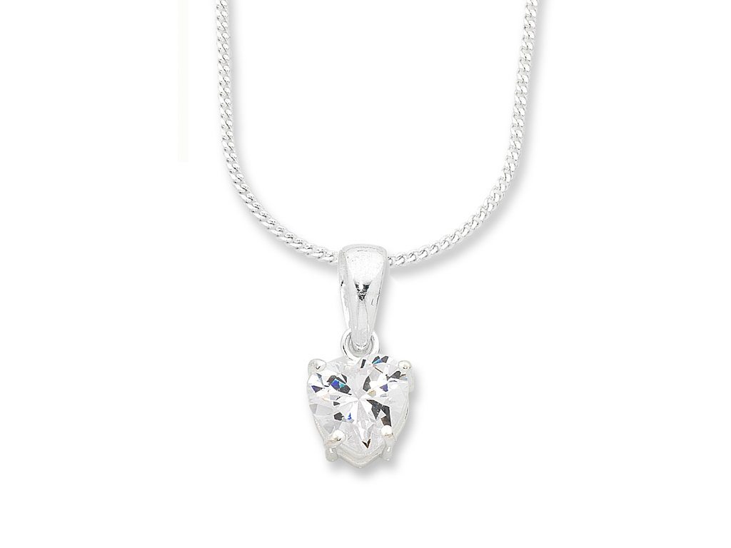 Sterling Silver Cubic Zirconia Heart Necklace + Sterling Silver Cubic Zirconia Stud Earrings Jewellery Bevilles 