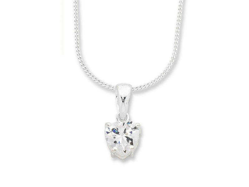 Sterling Silver Cubic Zirconia Heart Necklace + Sterling Silver Cubic Zirconia Stud Earrings Jewellery Bevilles 