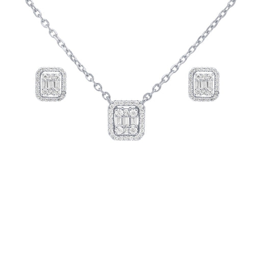 Halo Earring and Necklace Set with Cubic Zirconia in Sterling Silver Jewellery Sets Bevilles 