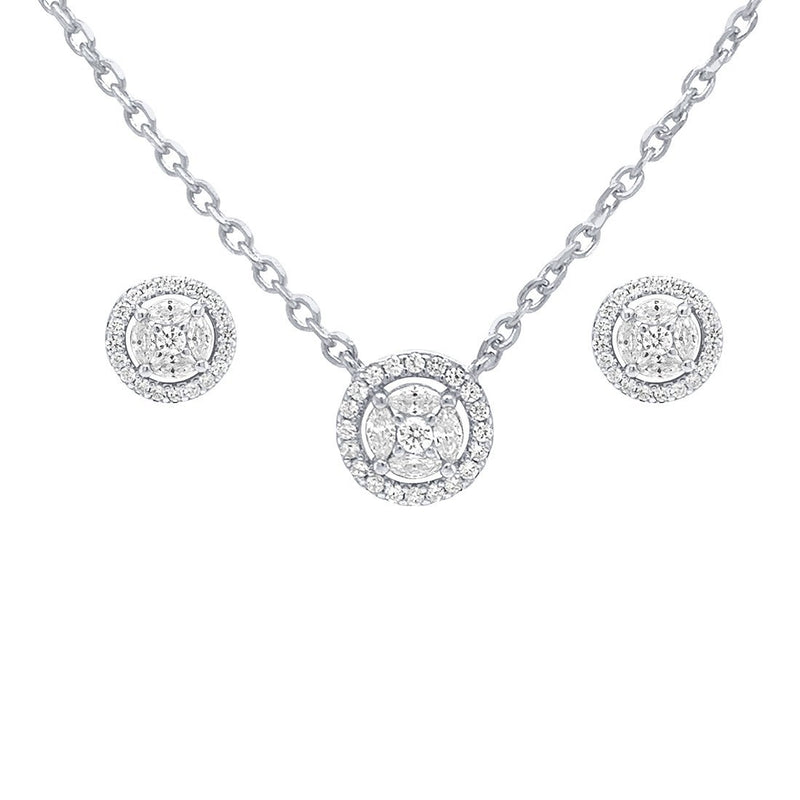 Halo Cubic Zirconia Earring and Necklace Set in Sterling Silver Jewellery Sets Bevilles 